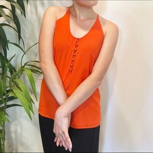 Orange Top with Buttons and Pleated Back Detail